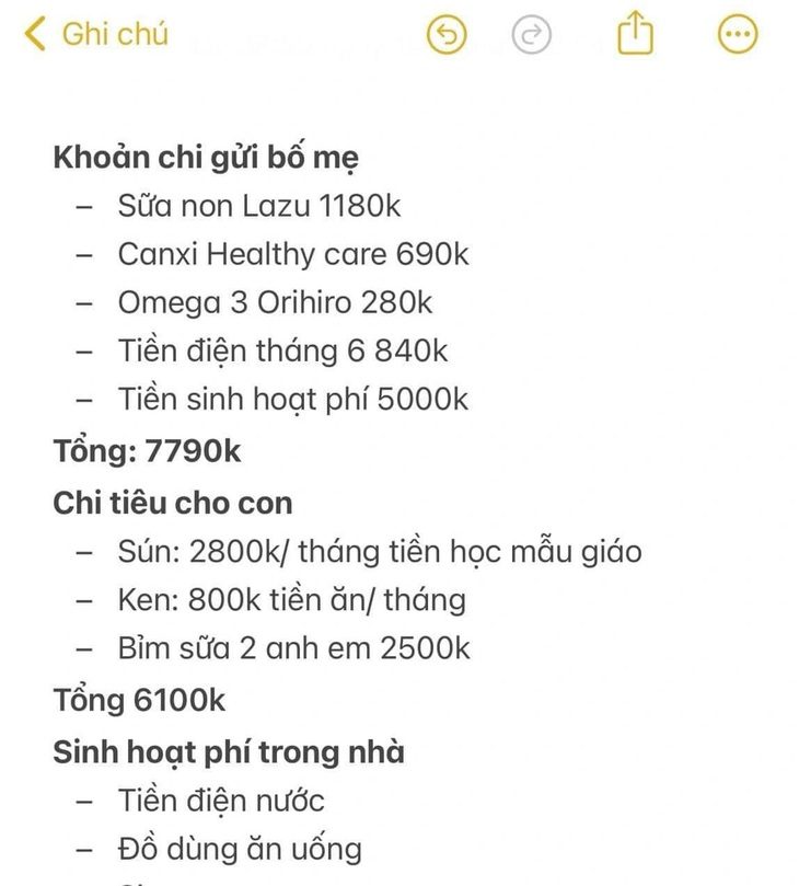 Danh sách các khoản chi tiêu của gia đình, mua sắm gửi về nhà chồng khiến Nhan Chiêu thấy áp lực